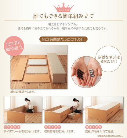 【新商品】お客様組立 日本製_ヘッドレス大容量コンパクトチェストベッド Creacion クリージョン 薄型抗菌国産ポケットコイルマットレス付き シングル ショート丈 送料無料