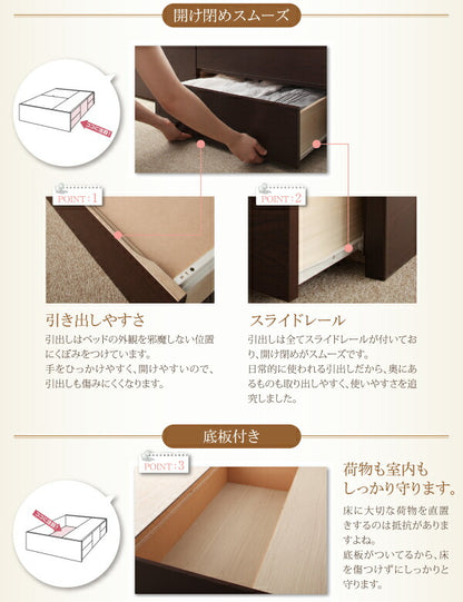 お客様組立 日本製_ヘッドレス大容量コンパクトチェストベッド Creacion クリージョン 薄型スタンダードポケットコイルマットレス付き セミシングル ショート丈 送料無料