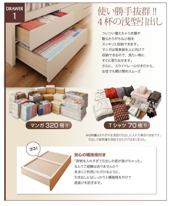 【新商品】組立設置付 日本製_棚・コンセント付き大容量すのこチェストベッド Salvato サルバト 薄型スタンダードボンネルコイルマットレス付き セミシングル 送料無料