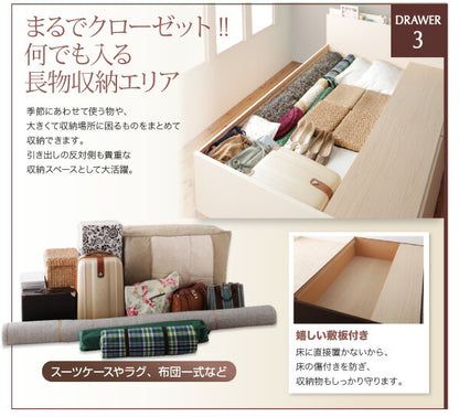 【新商品】組立設置付 日本製_棚・コンセント付き大容量すのこチェストベッド Salvato サルバト 薄型スタンダードボンネルコイルマットレス付き セミシングル 送料無料