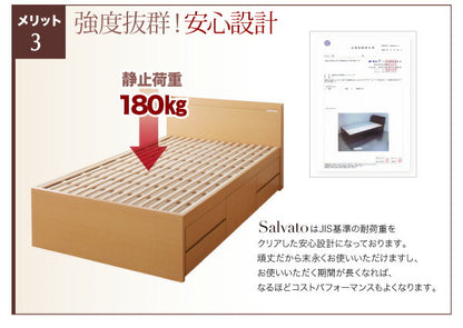 【新商品】お客様組立 日本製_棚・コンセント付き大容量すのこチェストベッド Salvato サルバト 薄型プレミアムポケットコイルマットレス付き セミシングル 送料無料