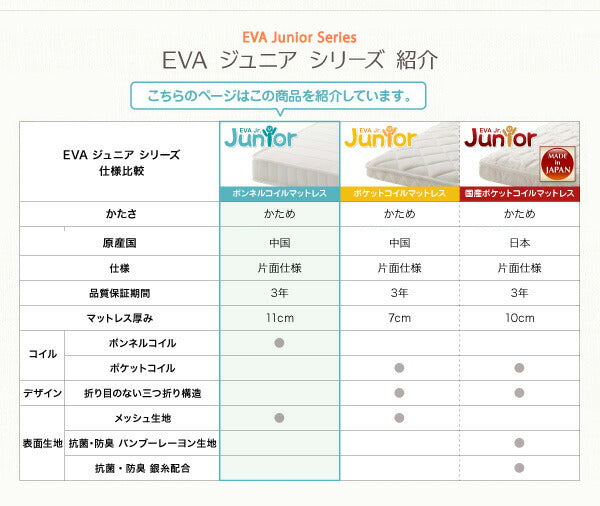 子どもの睡眠環境を考えた 安眠マットレス 薄型・軽量・高通気　ジュニア ボンネルコイル EVA エヴァ シングル ショート丈 送料無料