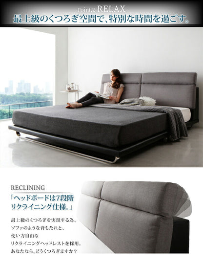 【新商品】組立設置付き リクライニング機能付き・モダンデザインローベッド Neptuno ネプトゥーノ プレミアムボンネルコイルマットレス付き ダブル 送料無料