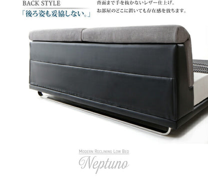 【新商品】組立設置付き リクライニング機能付き・モダンデザインローベッド Neptuno ネプトゥーノ スタンダードボンネルコイルマットレス付き クイーン(Q×1） 送料無料