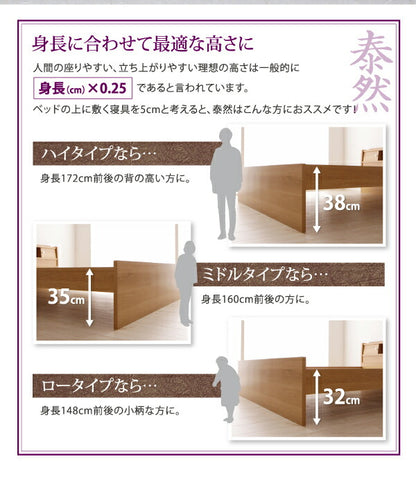 【新商品】高さが変えられる棚・照明・コンセント付き畳ベッド 泰然 たいぜん 引出2杯付 ダブル 送料無料