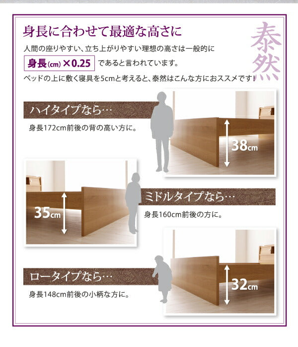 【新商品】高さが変えられる棚・照明・コンセント付き畳ベッド 泰然 たいぜん 引出4杯付 シングル 送料無料