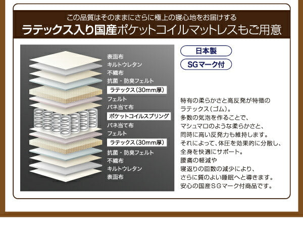 【新商品】フラップ棚・照明・コンセント付多機能チェストベッド Adonis アドニス ポケットコイルマットレス付き セミダブル 送料無料