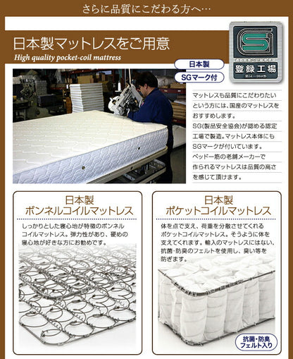 【新商品】フラップ棚・照明・コンセント付多機能チェストベッド Coleus コリウス 国産ポケットコイルマットレス付き ダブル 送料無料