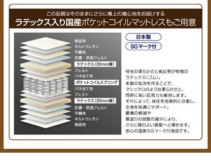 【新商品】フラップ棚・照明・コンセント付多機能チェストベッド Coleus コリウス 国産ポケットコイルマットレス付き ダブル 送料無料