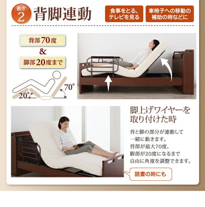 お客様組立 棚・照明・コンセント付き電動ベッド ラクライト ウレタンマットレス付き 2モーター シングル 送料無料