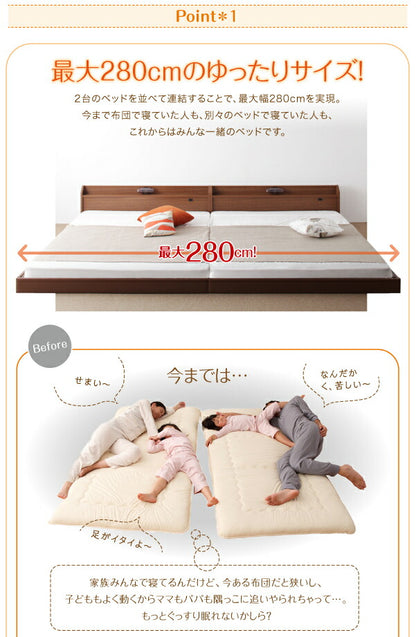 棚・照明・コンセント付ロング丈連結ベッド JointLong ジョイント・ロング ボンネルコイルマットレス付き シングル ロング丈 送料無料