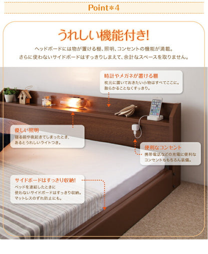 棚・照明・コンセント付ロング丈連結ベッド JointLong ジョイント・ロング ベッドフレームのみ セミダブル ロング丈 送料無料