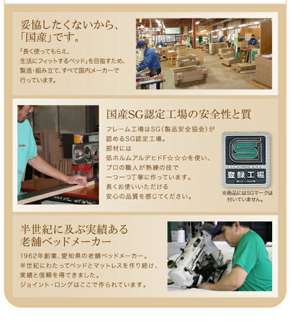 棚・照明・コンセント付ロング丈連結ベッド JointLong ジョイント・ロング ボンネルコイルマットレス付き シングル ロング丈 送料無料