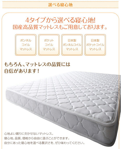 棚・照明・コンセント付ロング丈連結ベッド JointLong ジョイント・ロング ボンネルコイルマットレス付き シングル ロング丈 送料無料