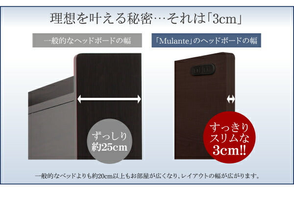 組立設置付 フラットヘッドコンセント付跳ね上げ収納ベッド Mulante ムランテ ベッドフレームのみ セミシングル 深さレギュラー