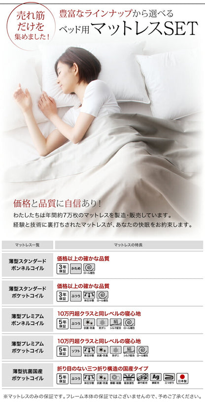 組立設置付 フラットヘッドコンセント付跳ね上げ収納ベッド Mulante ムランテ 薄型抗菌国産ポケットコイルマットレス付き セミダブル 深さグランド 送料無料