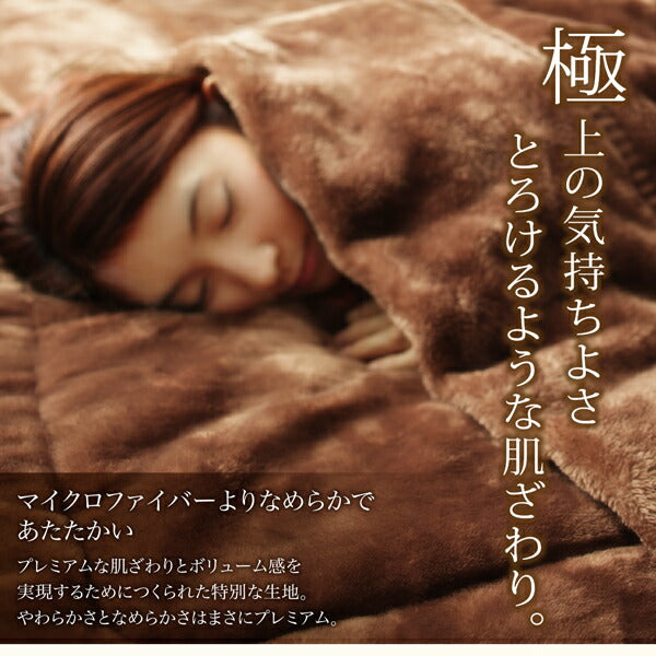 プレミアムマイクロファイバー贅沢仕立てのとろける毛布・パッド gran+ グランプラス 2枚合わせ毛布・パッド一体型ボックスシーツセット 発熱わた入り クイーン 送料無料