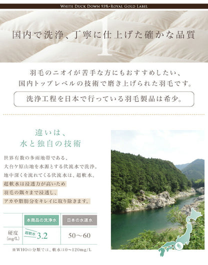 国内洗浄羽毛 スペイン産ホワイトダックダウン93%ロイヤルゴールドラベル 羽毛掛布団 キング 送料無料