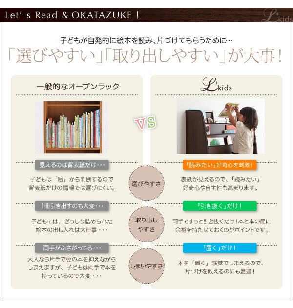 ソフト素材 リビングカラーシリーズ Lkids エルキッズ 棚付絵本ラック レギュラー 送料無料