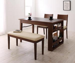 【新商品】組立設置付き 3段階に広がる!収納ラック付きエクステンションダイニング Dream.3 4点セット(テーブル+チェア2脚+ベンチ1脚) W120-180 送料無料