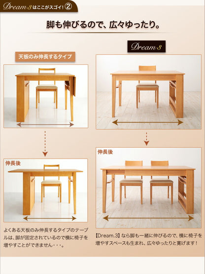 【新商品】組立設置付き 3段階に広がる!収納ラック付きエクステンションダイニング Dream.3 7点セット(テーブル+チェア6脚) W120-180 送料無料