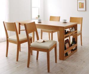 【新商品】組立設置付き 3段階に広がる!収納ラック付きエクステンションダイニング Dream.3 5点セット(テーブル+チェア4脚) W120-180 送料無料