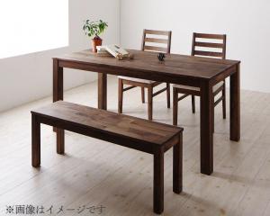 総無垢材ダイニング Tempus テンプス 4点セット(テーブル+チェア2脚+ベンチ1脚) ウォールナット PVC座 W135 送料無料