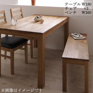 総無垢材ダイニング Tempus テンプス 5点セット(テーブル+チェア3脚+ベンチ1脚) オーク PVC座 W180 送料無料