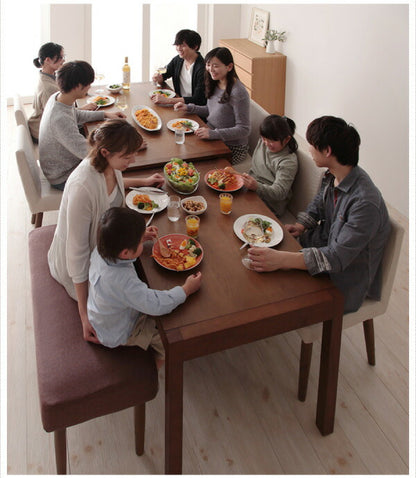 【新商品】組立設置付き スライド伸縮テーブルダイニング Gride グライド 8点セット(テーブル+チェア6脚+ベンチ1脚) W135-235 送料無料