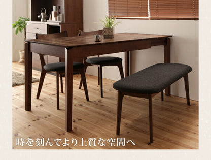 【新商品】組立設置付き 天然木ウォールナットエクステンションダイニング Ｎouvelle ヌーベル 4点セット(テーブル+チェア2脚+ベンチ1脚) W120-180 送料無料