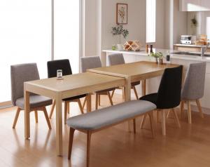 【新商品】組立設置付き スライド伸縮テーブルダイニング S-free エスフリー 8点セット(テーブル+チェア6脚+ベンチ1脚) W135-235 送料無料