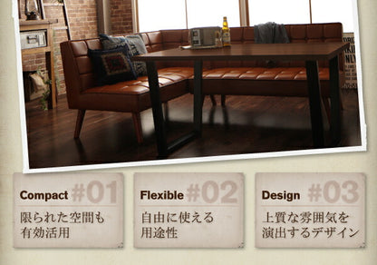 【新商品】アメリカンヴィンテージ リビングダイニングセット Monica モニカ 4点セット(テーブル+ソファ1脚+アームソファ1脚+スツール1脚) 左アーム W150 送料無料