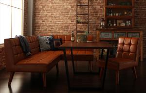 アメリカンヴィンテージ リビングダイニングセット Monica モニカ 4点セット(テーブル+ソファ1脚+アームソファ1脚+チェア1脚) 右アーム W120 送料無料