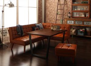 【新商品】アメリカンヴィンテージ リビングダイニングセット Monica モニカ 4点セット(テーブル+ソファ1脚+アームソファ1脚+スツール1脚) 右アーム W120 送料無料