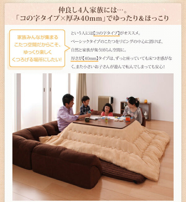 こたつに合わせるフロアコーナーソファ コの字 マット部分サイズ 190×190cm 厚さ40mm 送料無料