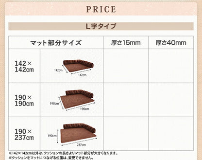 こたつに合わせるフロアコーナーソファ コの字 マット部分サイズ 190×190cm 厚さ40mm 送料無料