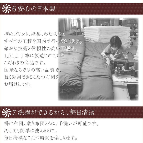 【新商品】国産こたつ布団  かれん 掛け敷き布団&amp;上掛け3点セット 7尺長方形(90×210cm)天板対応 送料無料