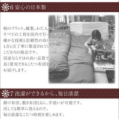 【新商品】国産こたつ布団  かれん 掛け敷き布団&amp;上掛け3点セット 7尺長方形(90×210cm)天板対応 送料無料