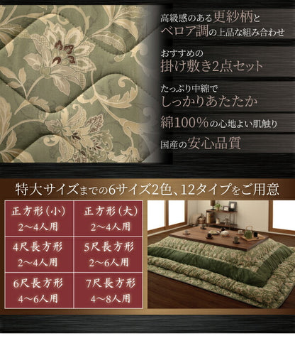 更紗模様こたつ布団 掛布団&amp;敷布団2点セット 5尺長方形(90×150cm)天板対応 送料無料