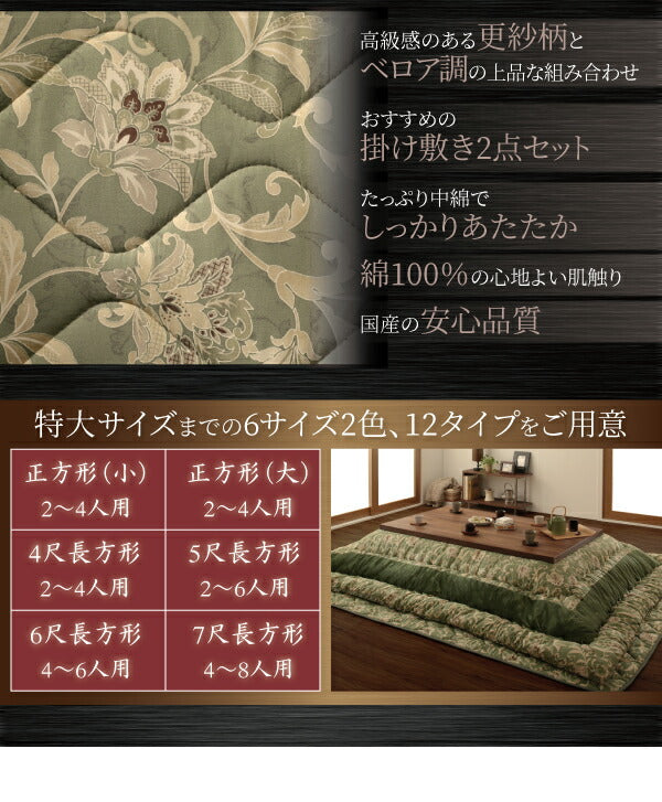 更紗模様こたつ布団 こたつ用掛け布団 5尺長方形(90×150cm)天板対応 送料無料