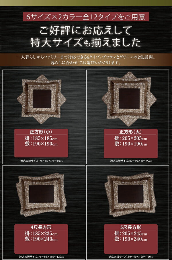 更紗模様こたつ布団 掛布団&amp;敷布団2点セット 4尺長方形(80×120cm)天板対応 送料無料