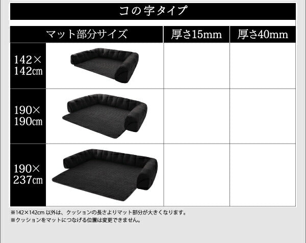 こたつに合わせるフロアコーナーソファ Wille ヴィレ コの字 マット部分サイズ 142×142cm 厚さ40mm 送料無料