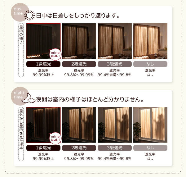 20色×54サイズから選べる防炎・1級遮光カーテン 幅100cm(2枚) mine マイン 2枚 幅100×150cm 送料無料