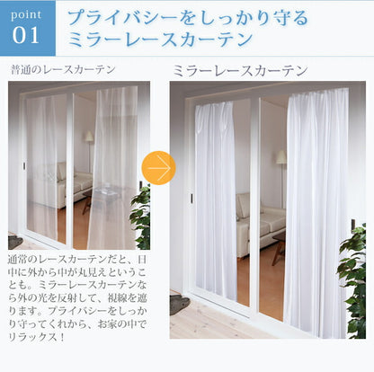 【新商品】6色×54サイズから選べる防炎ミラーレースカーテン Mira ミラ 2枚 幅100×148cm 送料無料