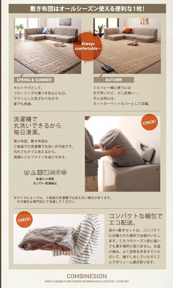 カバーリングフロアコーナーソファ＆こたつ布団 COMBINESON コンビネゾン 1P+2P+コーナー 送料無料