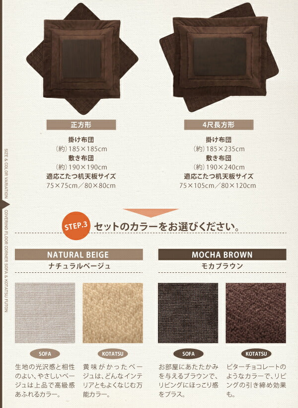 カバーリングフロアコーナーソファ＆こたつ布団 COMBINESON コンビネゾン 1P+2P+コーナー 送料無料