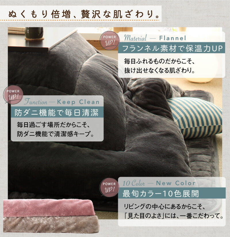 ボリュームが選べる　マイクロファイバーフランネル防ダニこたつ掛け・敷き布団2点セット もっとボリュームタイプ 6尺長方形(90×180cm)天板対応 送料無料