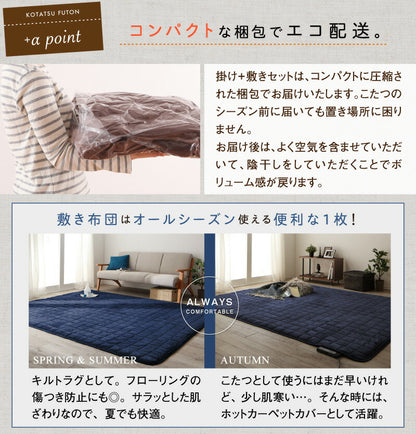 ボリュームが選べる　マイクロファイバーフランネル防ダニこたつ掛け・敷き布団2点セット すっきりタイプ 正方形(75×75cm)天板対応 送料無料