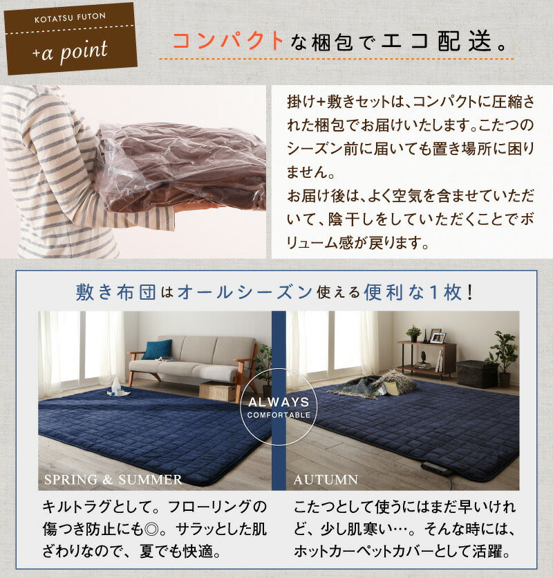 ボリュームが選べる　マイクロファイバーフランネル防ダニこたつ掛け・敷き布団2点セット ボリュームタイプ 正方形(75×75cm)天板対応 送料無料