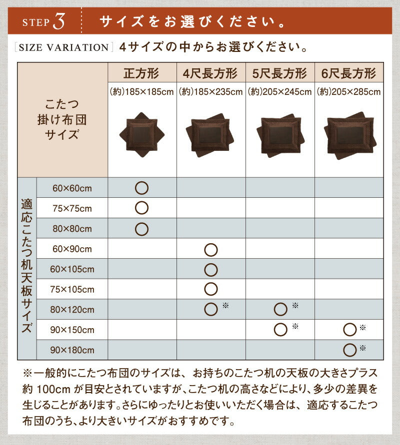 ボリュームが選べる　マイクロファイバーフランネル防ダニこたつ掛け・敷き布団2点セット ボリュームタイプ 正方形(75×75cm)天板対応 送料無料